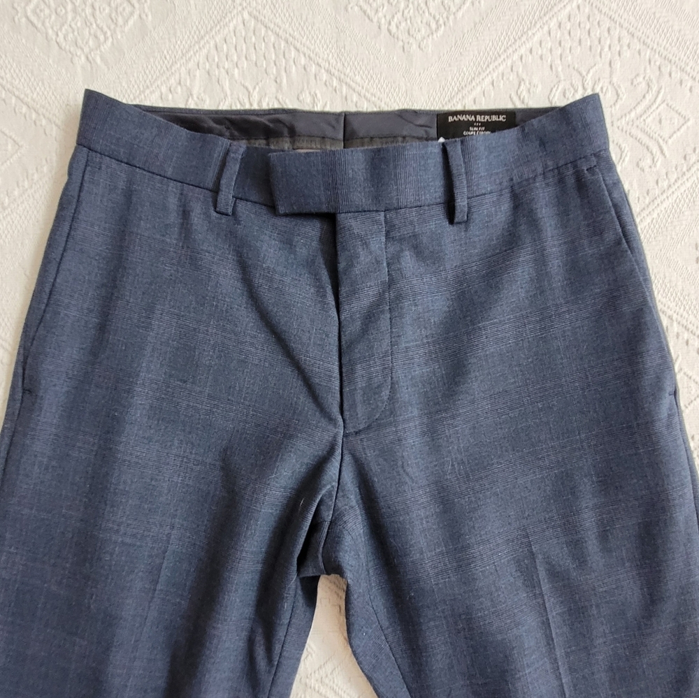 BANANA REPUBLIC FACTORY SLIM FIT SUIT JACKET 38R & DRESS PANTS 29X32 NAVY PLAID - Picture 6 of 16